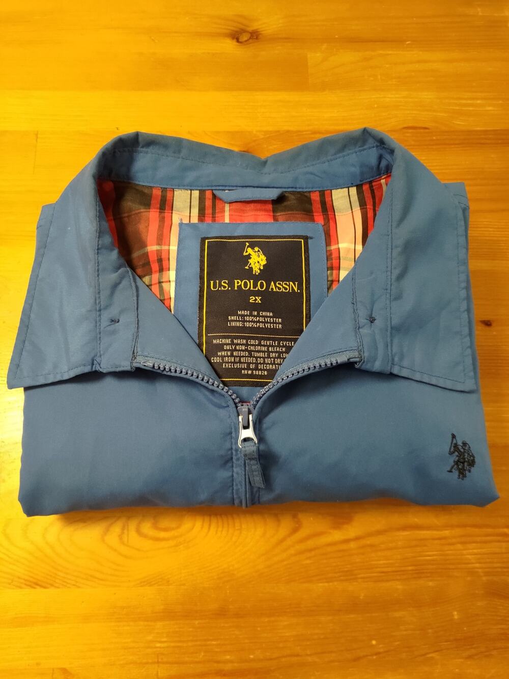 US Polo Assn Mens Zip-up Collared Windbreaker XXL Adjustable Wrist Blue